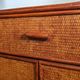 Rattan chest of drawers with one large drawer and two hinged doors - mahogany color