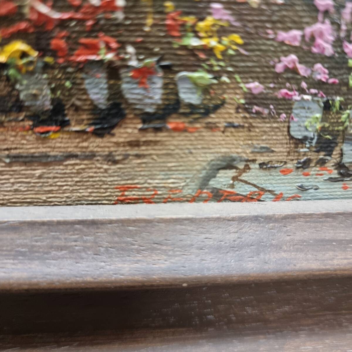 Vintage Oil Painting With Parisian Flower Market Frederic, 1970s