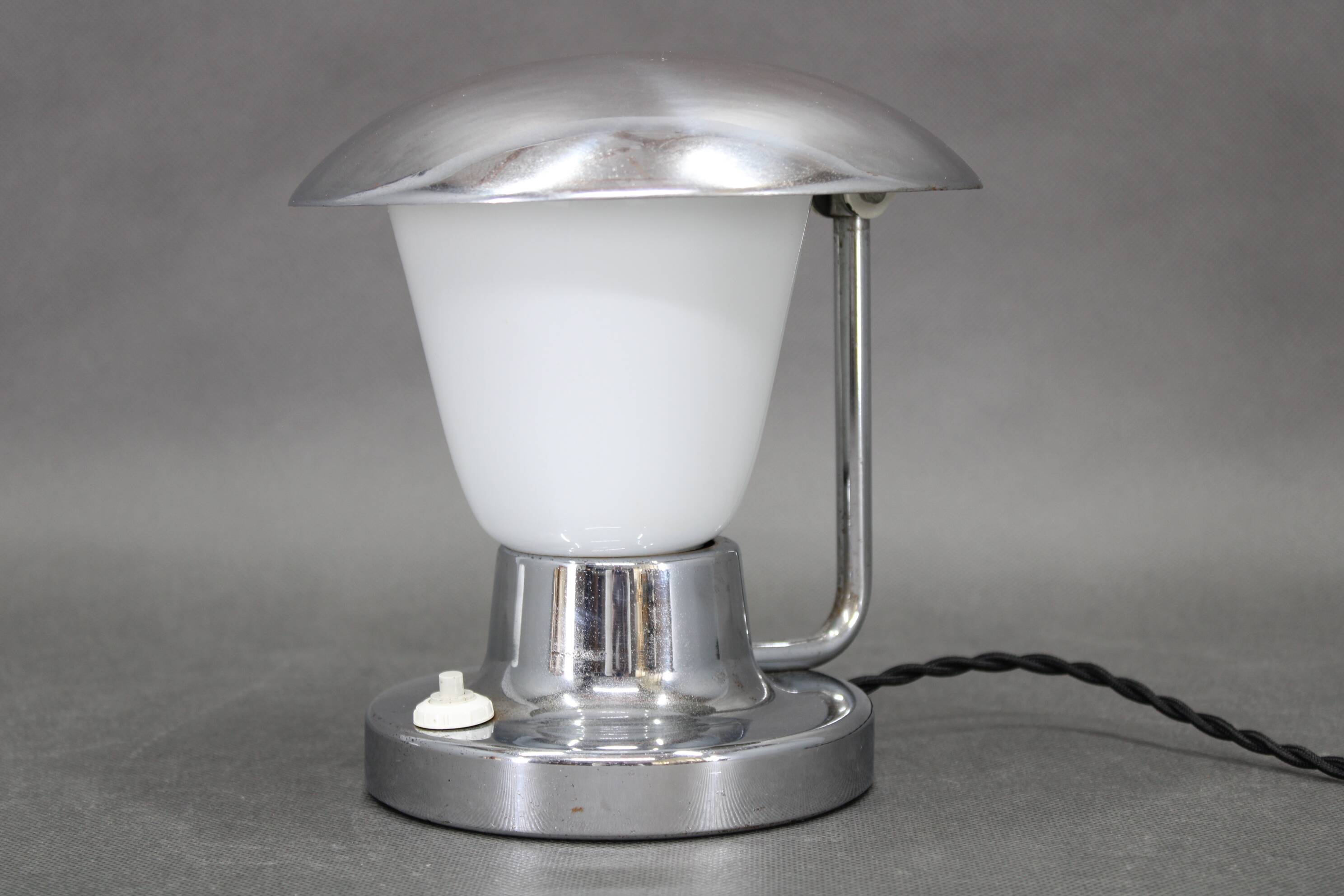 Napako Art Deco chrome and opal glass table lamp, Czechoslovakia 1930s