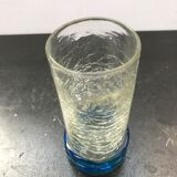 Vase roulé verre craquelé bleu vintage