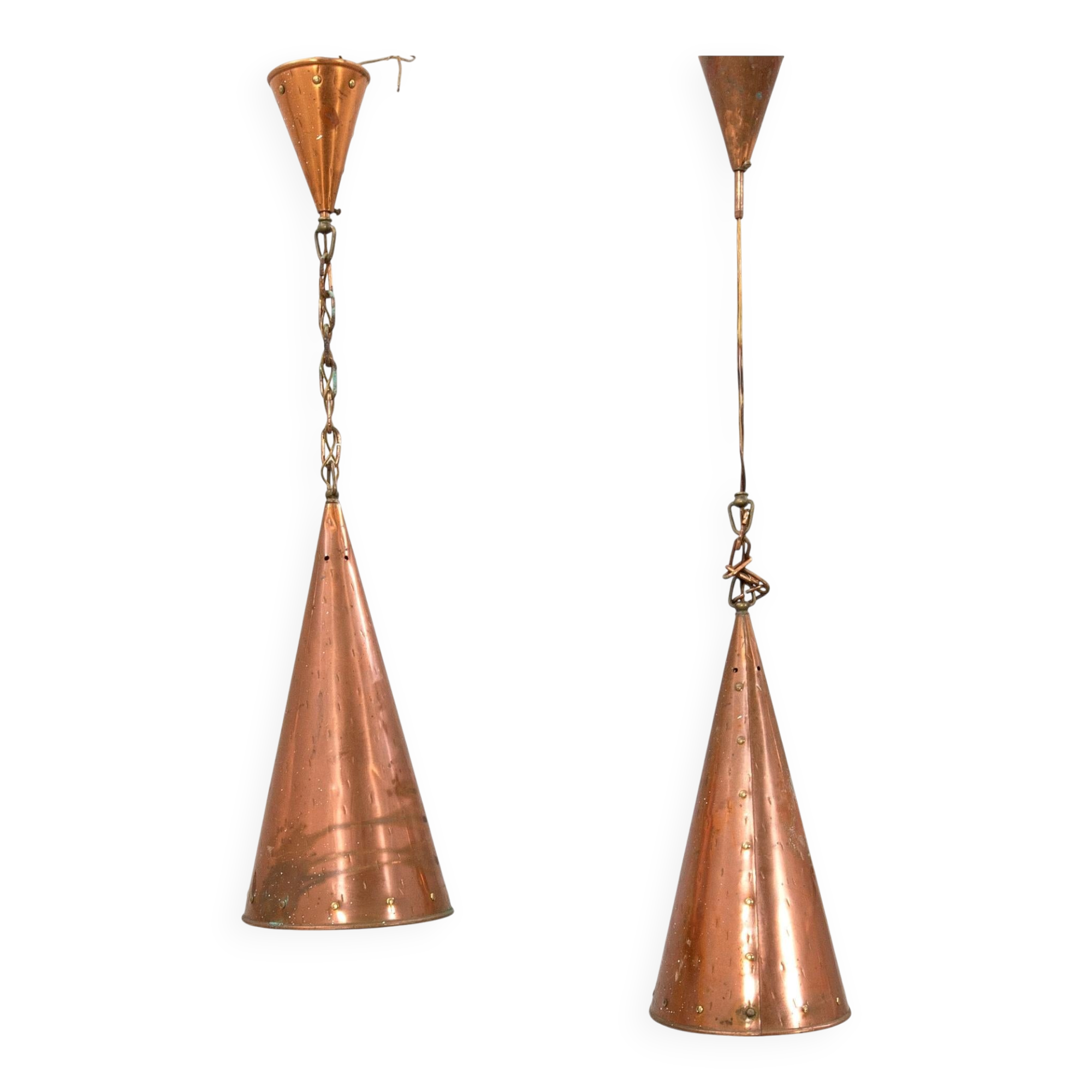 E. S. Horn Hand-hammered copper pendant lamp Denmark 1950s