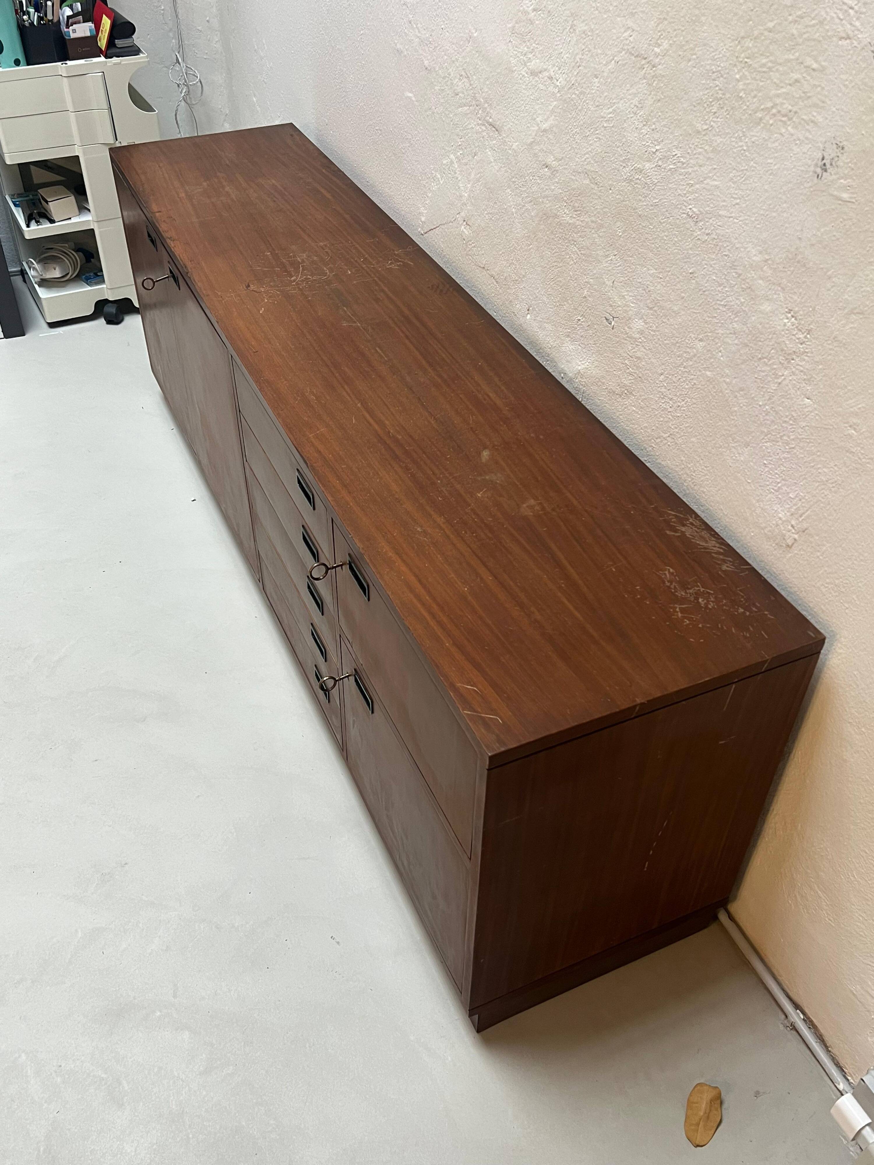 Vintage Italian Sideboard, Mid-Century Modern Wood Cabinet with Lockers 1960's