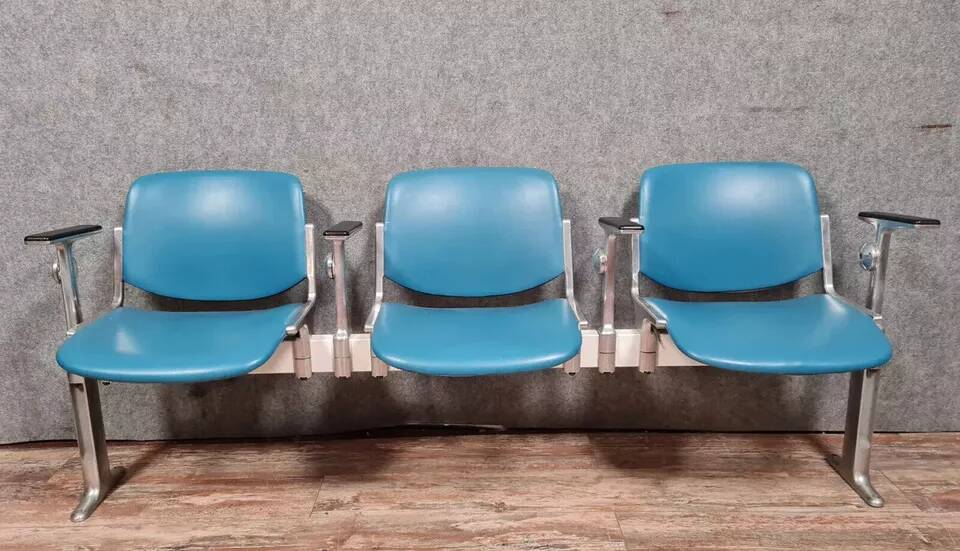 Giancarlo Piretti for Castelli Italy 3 seater airport bench in blue