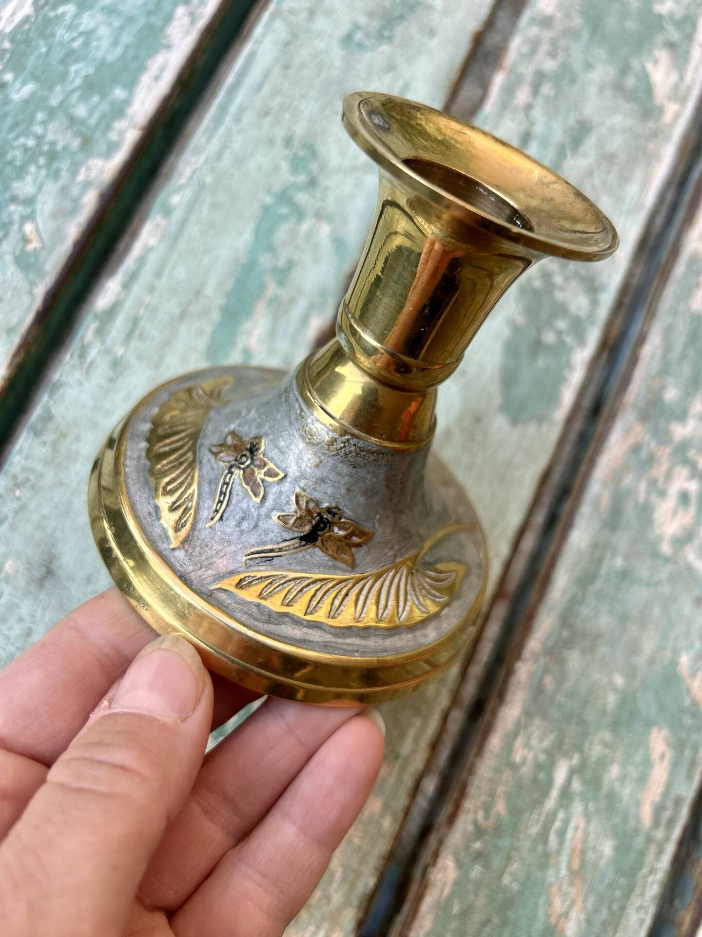Golden brass candlestick