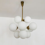 Mid-Century Modern brass and opaline glass Sputnik chandelier