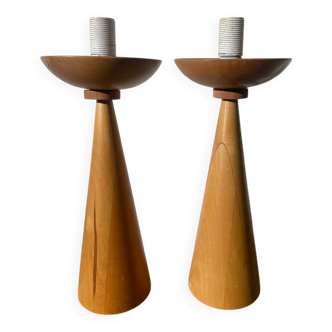 Pair of Scandinavian wooden lamps, 1980s