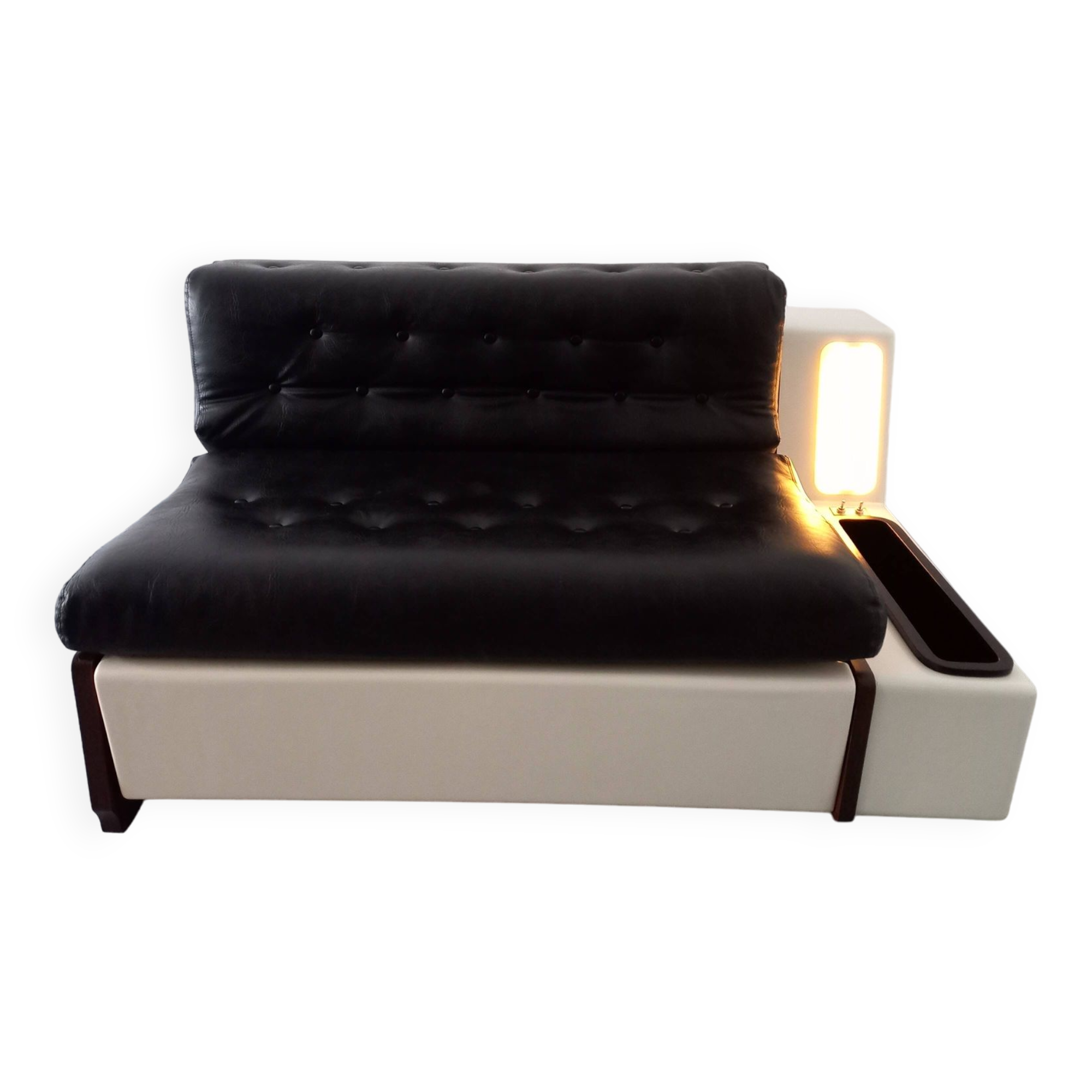 Vintage sofa bed bench with integrated lighting, Italian design Beka Tortuga, in skai, fiber