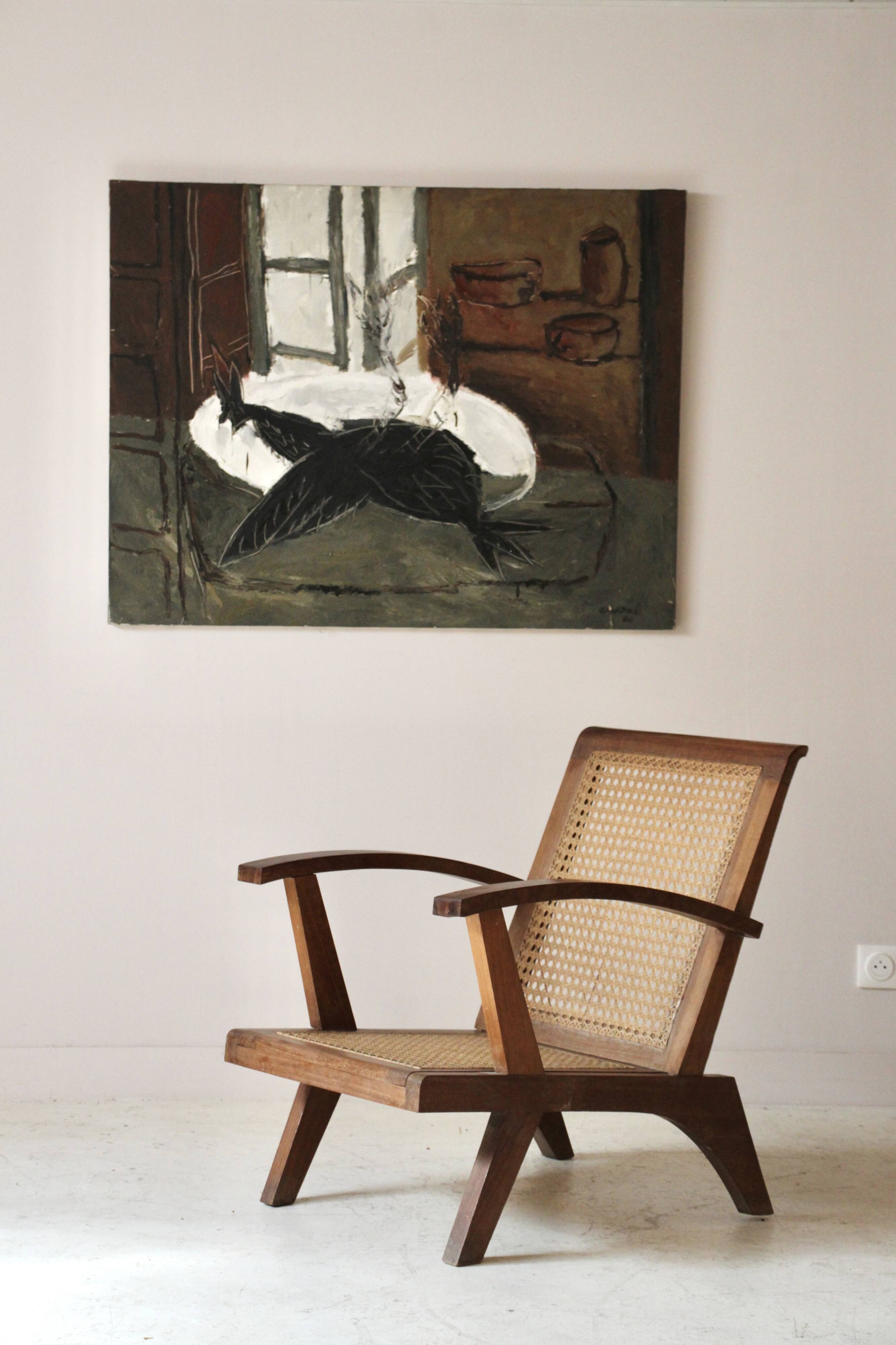 Fauteuil en bois et cannage, 1954
