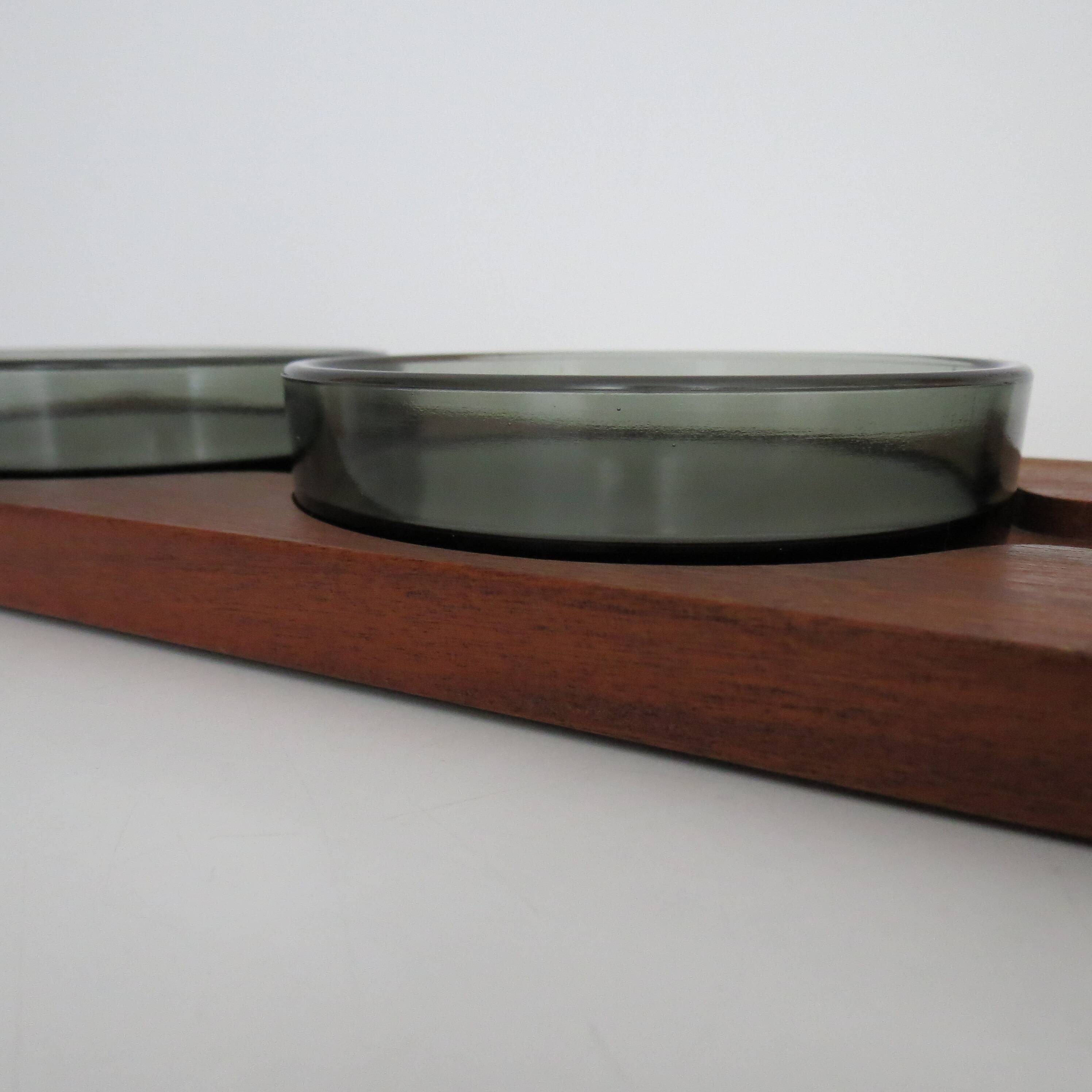 1960s  Mid Century Teak And Glass Serving Dishes on Tray