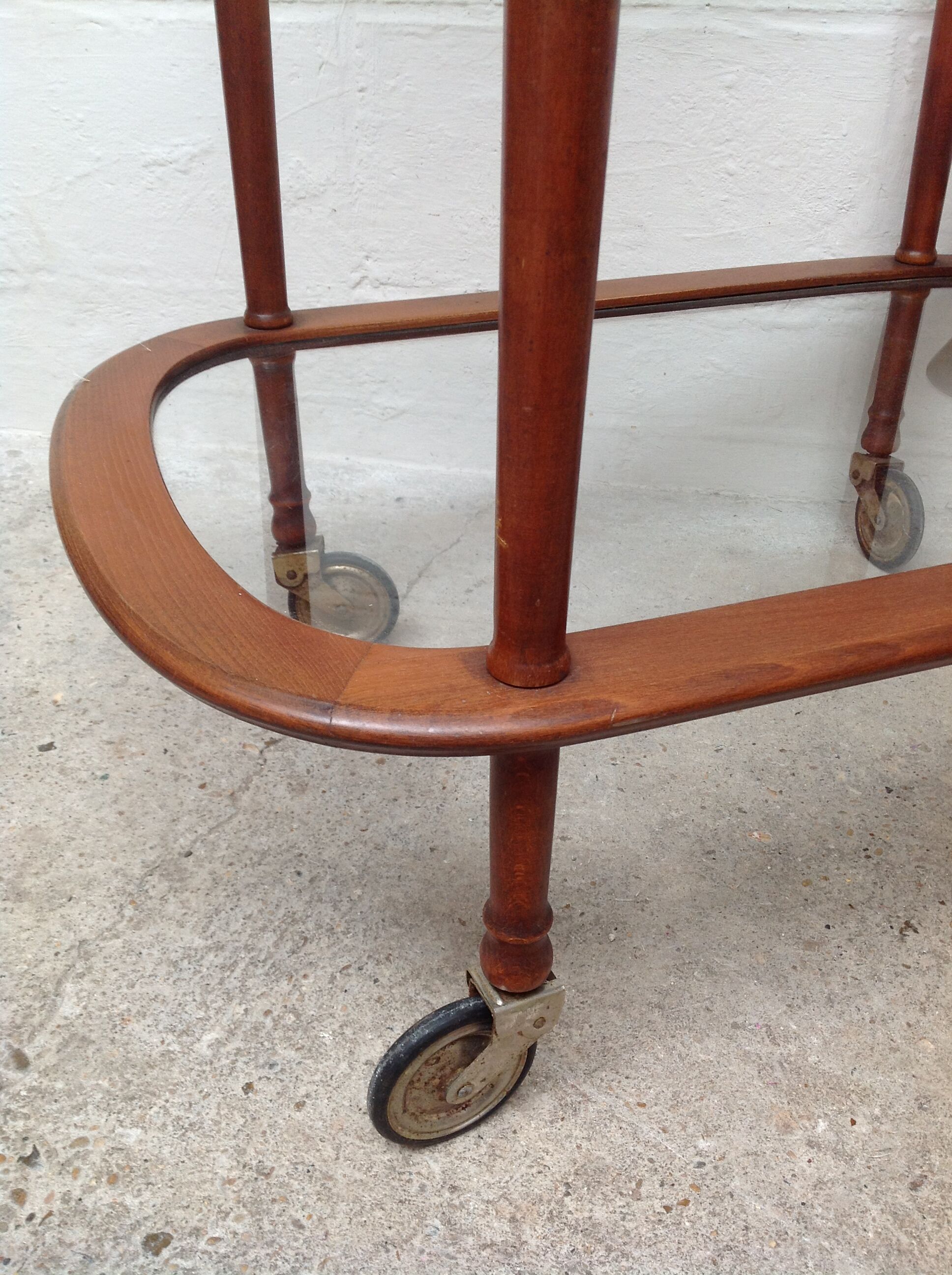 Scandinavian rolling service wood glass and brass