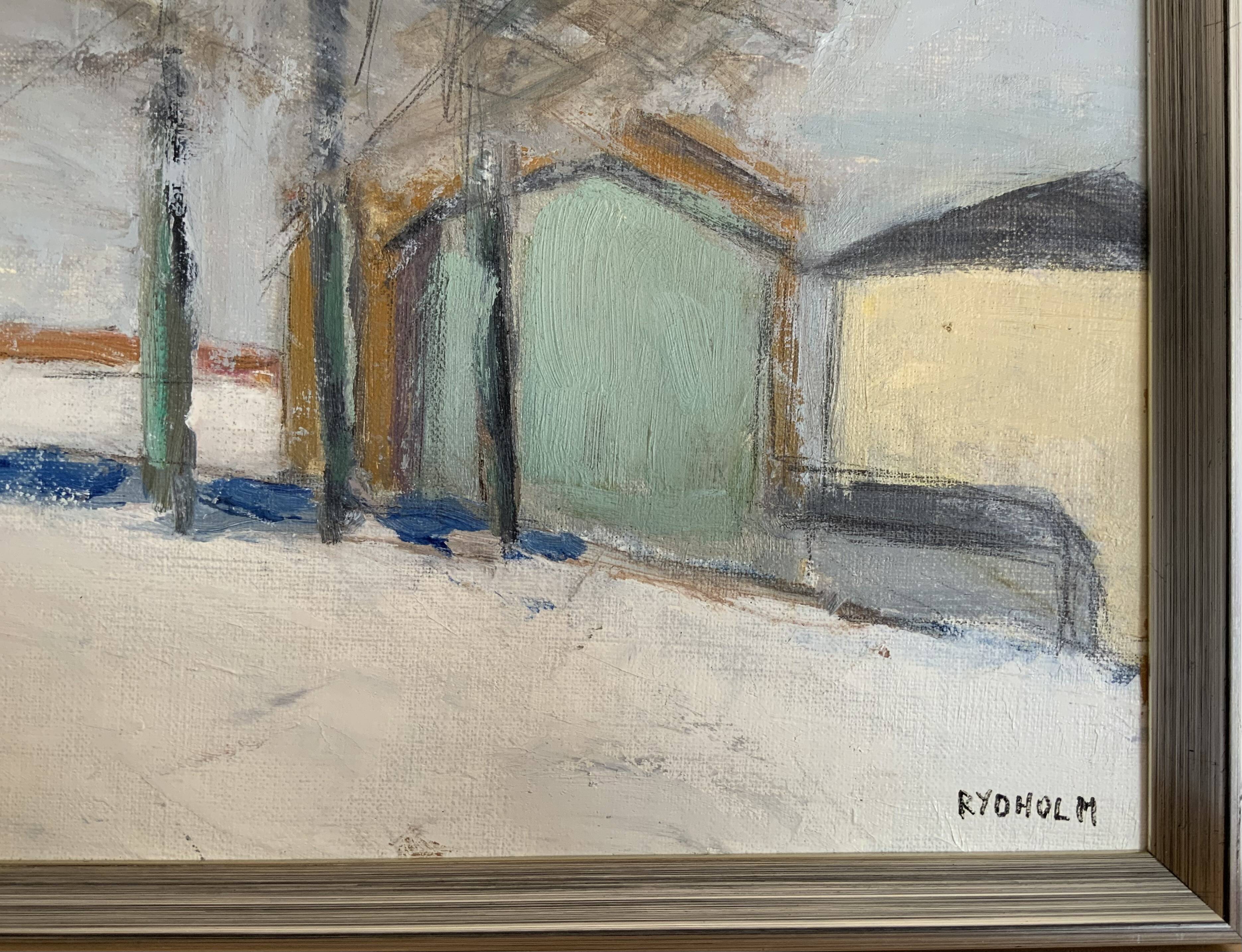 Small Vintage Modernism Painting Landscape, signed Rydholm