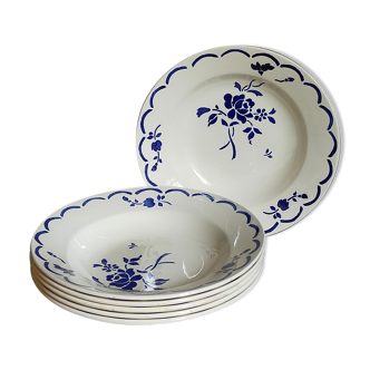 Six "grandma" plates of gien with blue flowers