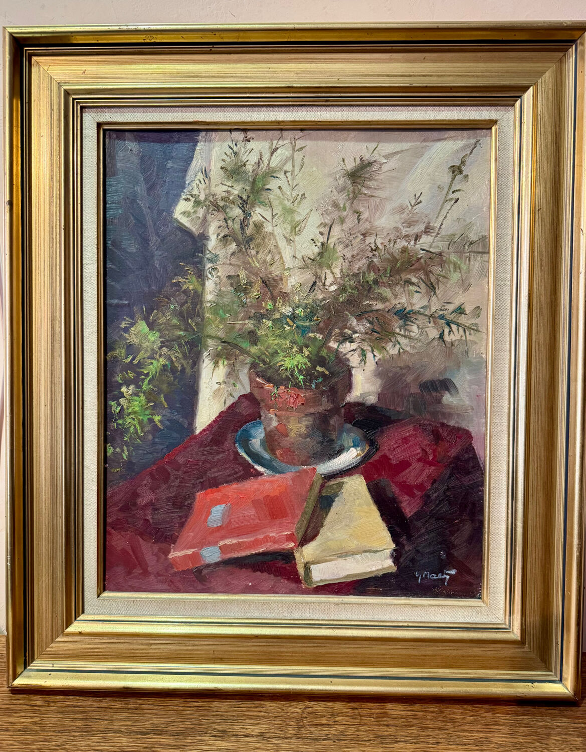 20th century still life painting with books