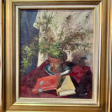 20th century still life painting with books