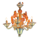 Venetian chandelier, in blue and red Murano glass, five light arms, circa 1950
