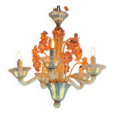 Lustre vénitien, en verre de Murano bleu et rouge, cinq bras de lumière, vers 1950
