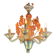 Venetian chandelier, in blue and red Murano glass, five light arms, circa 1950