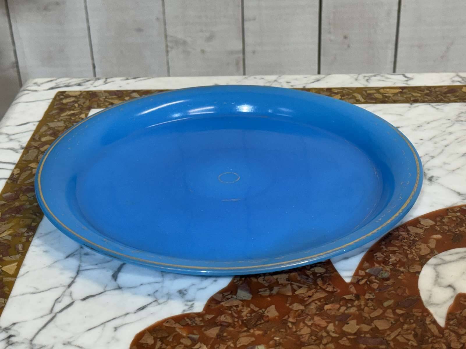 Plateau en opaline bleu et or 19ème