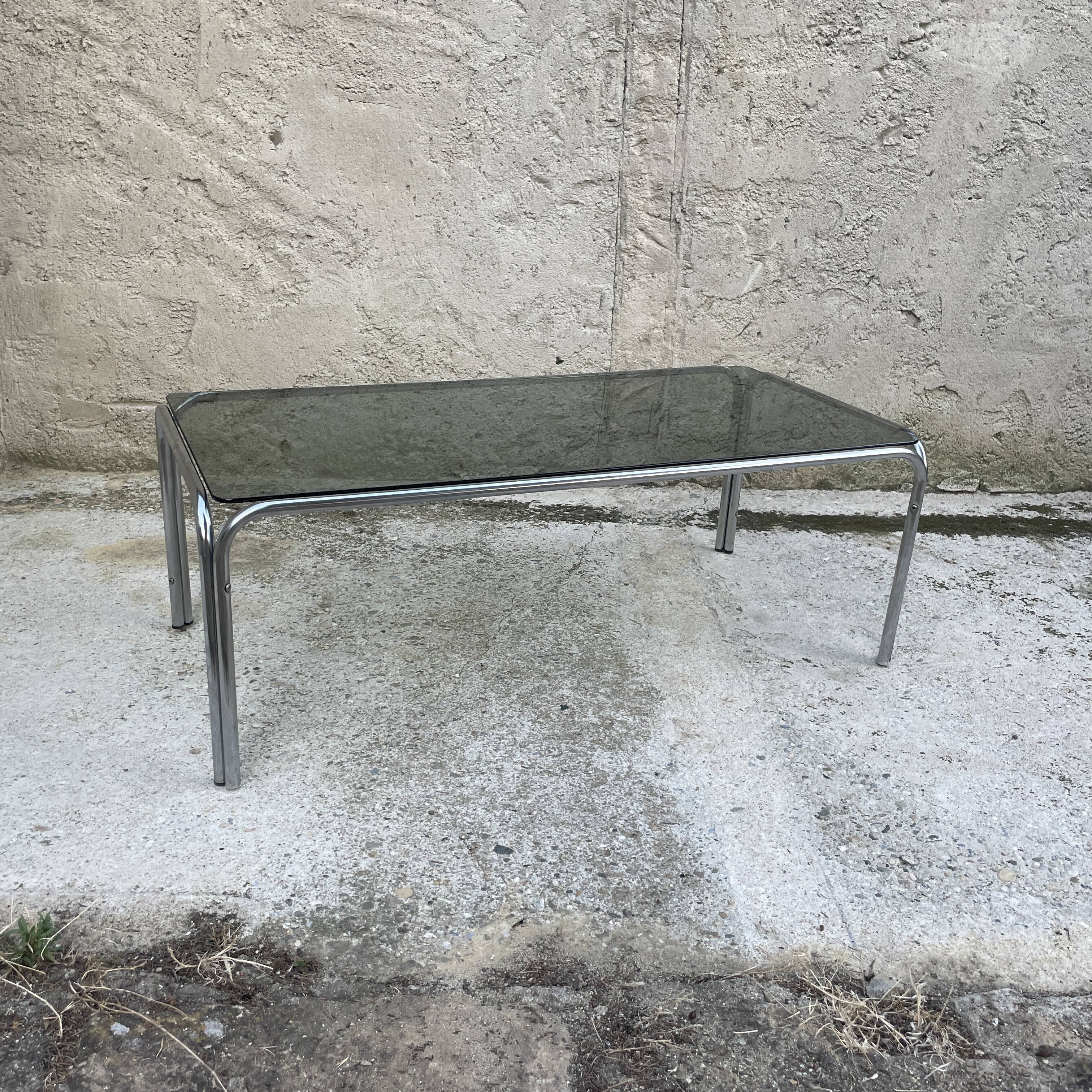 Coffee table smoked glass and chrome