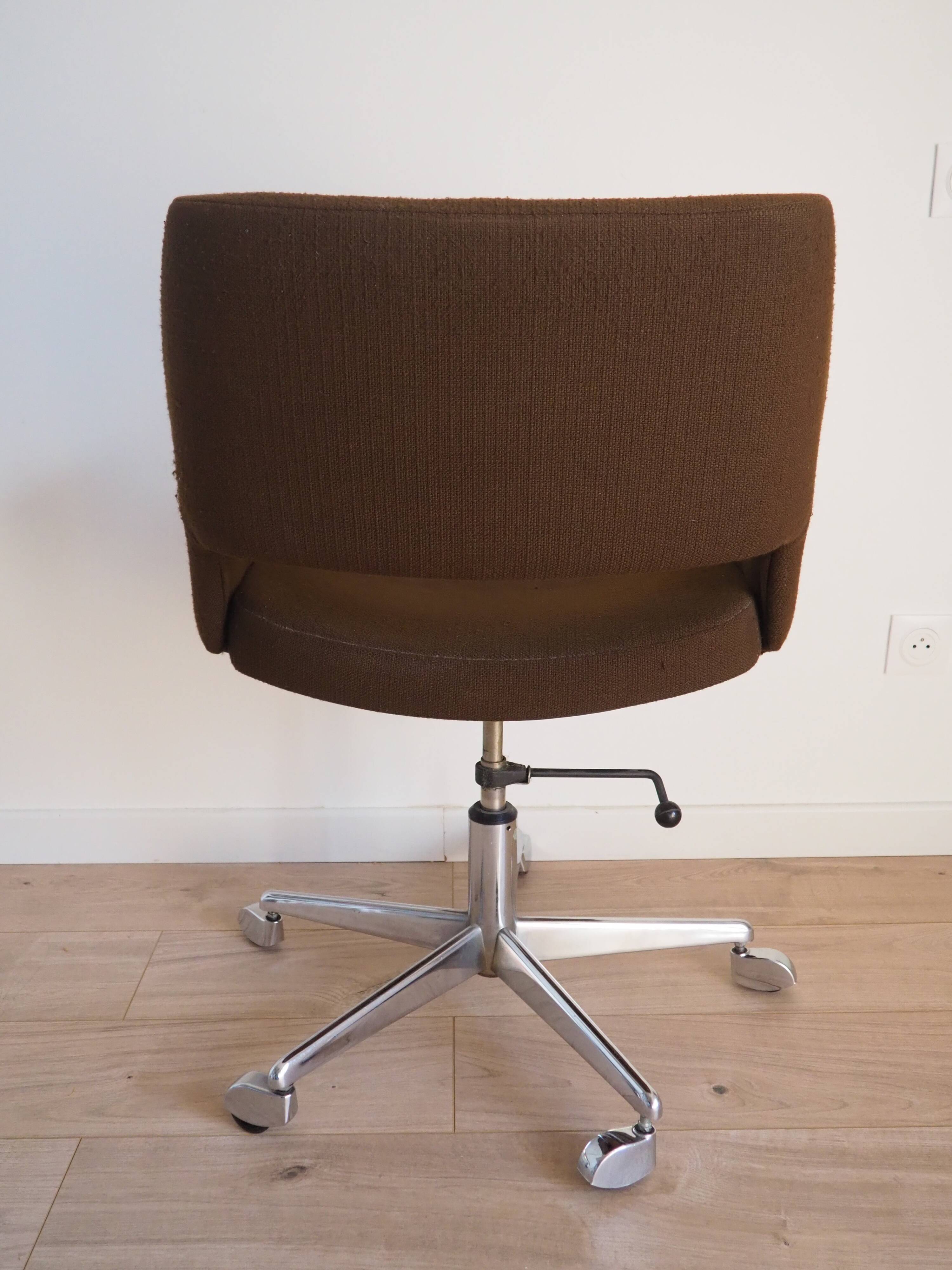 Fauteuil de bureau marron à roulettes, Allemagne 1970