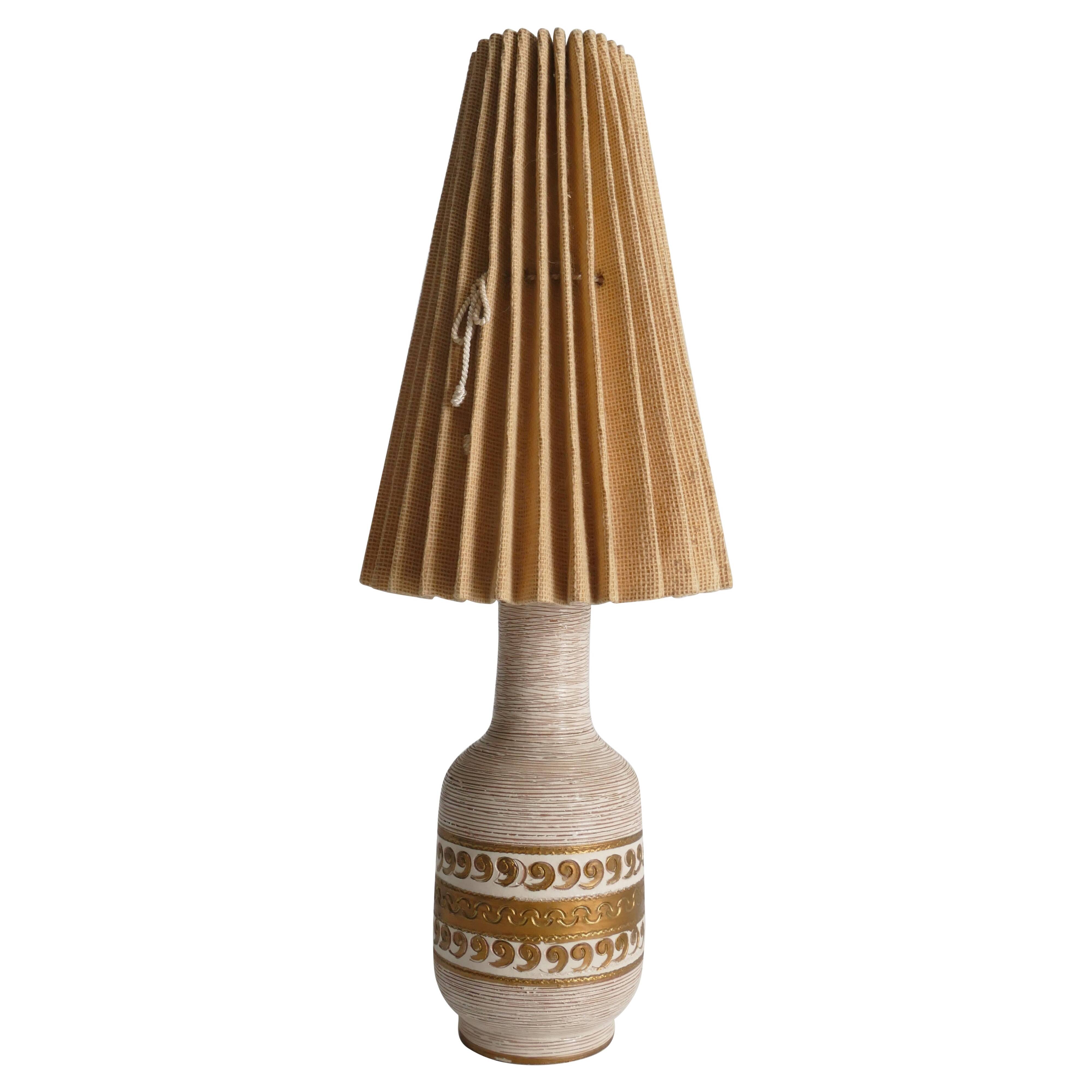White and Gold Ceramic Table Lamp by Fratelli Fanciulacci, Italy 1970's