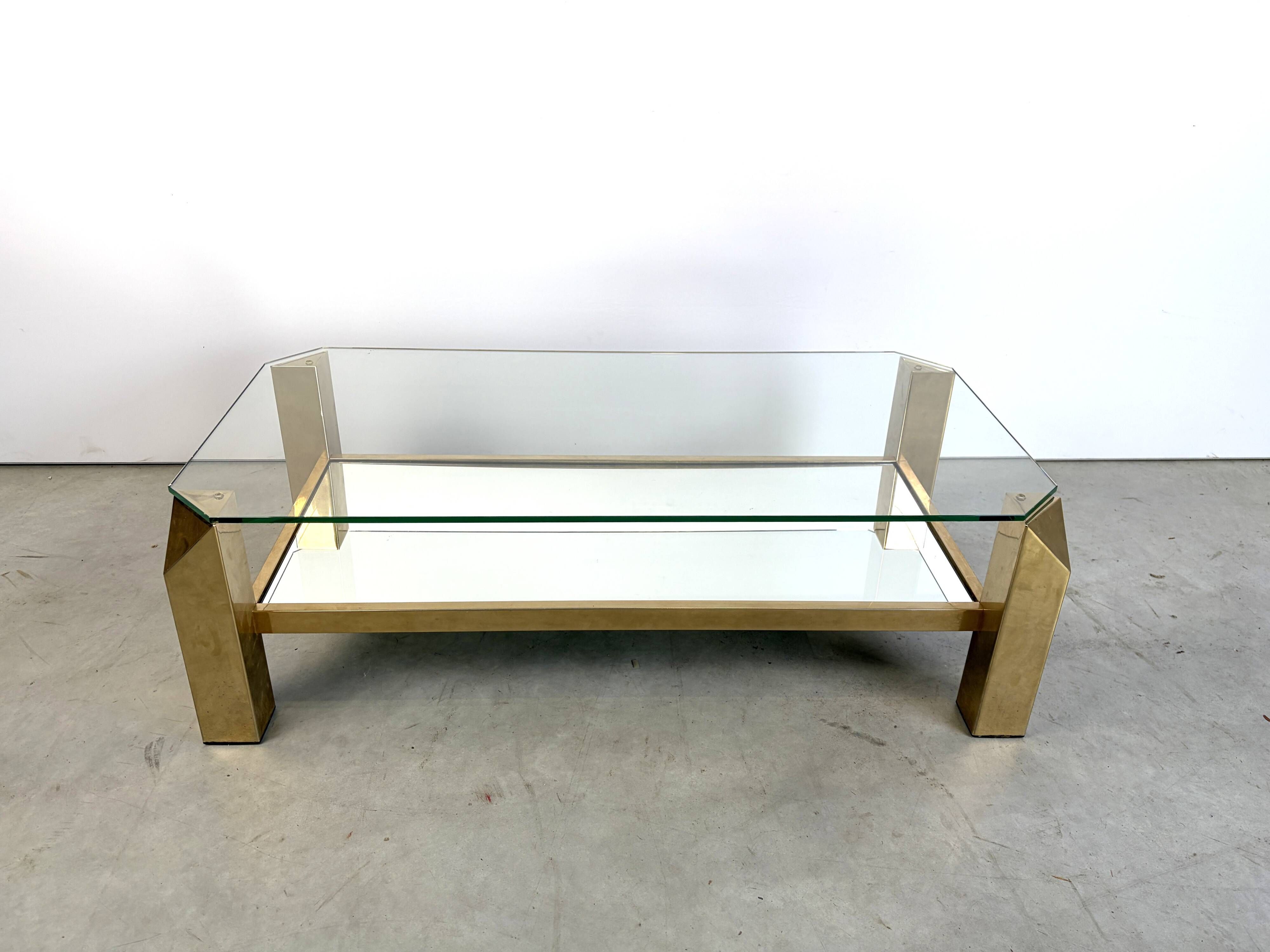 Vintage 23kt gold plate coffee table by Belgochrom, 1970s