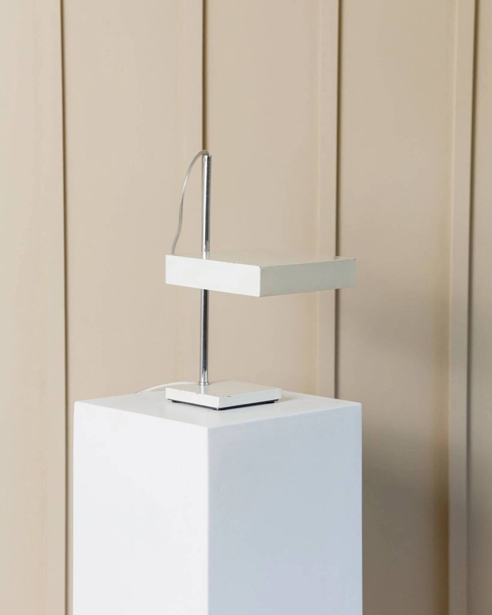 Kaiser Leuchten Table Lamp by Klaus Hempel - white enamelled steel with chrome stem, adjustable mid-century 1960s