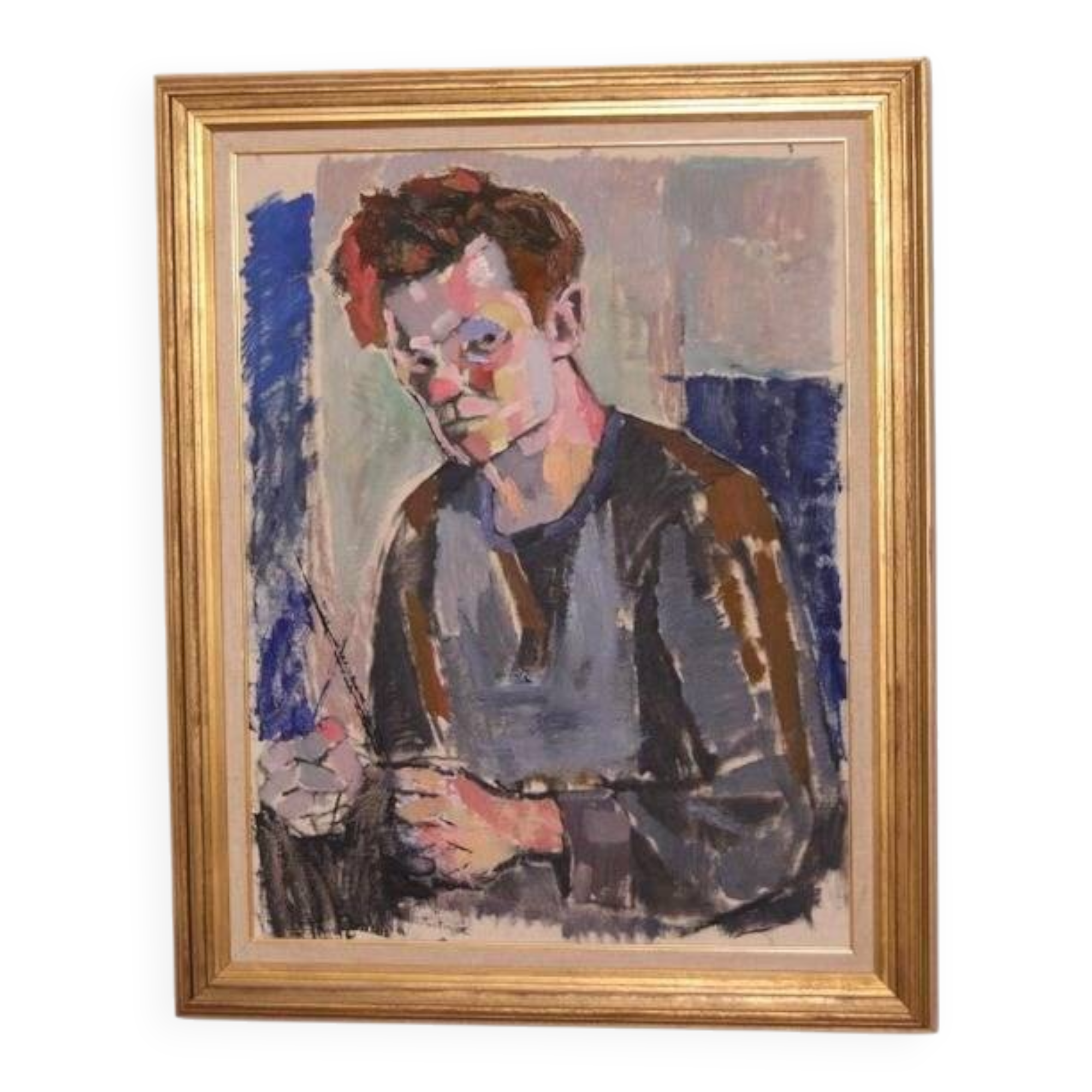 Original XL Swedish oil on canvas – portrait by Pär Thorell – dated 1955 – vintage & framed – 93 × 76 cm
