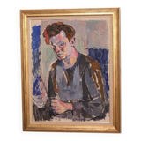 Original XL Swedish oil on canvas – portrait by Pär Thorell – dated 1955 – vintage & framed – 93 × 76 cm