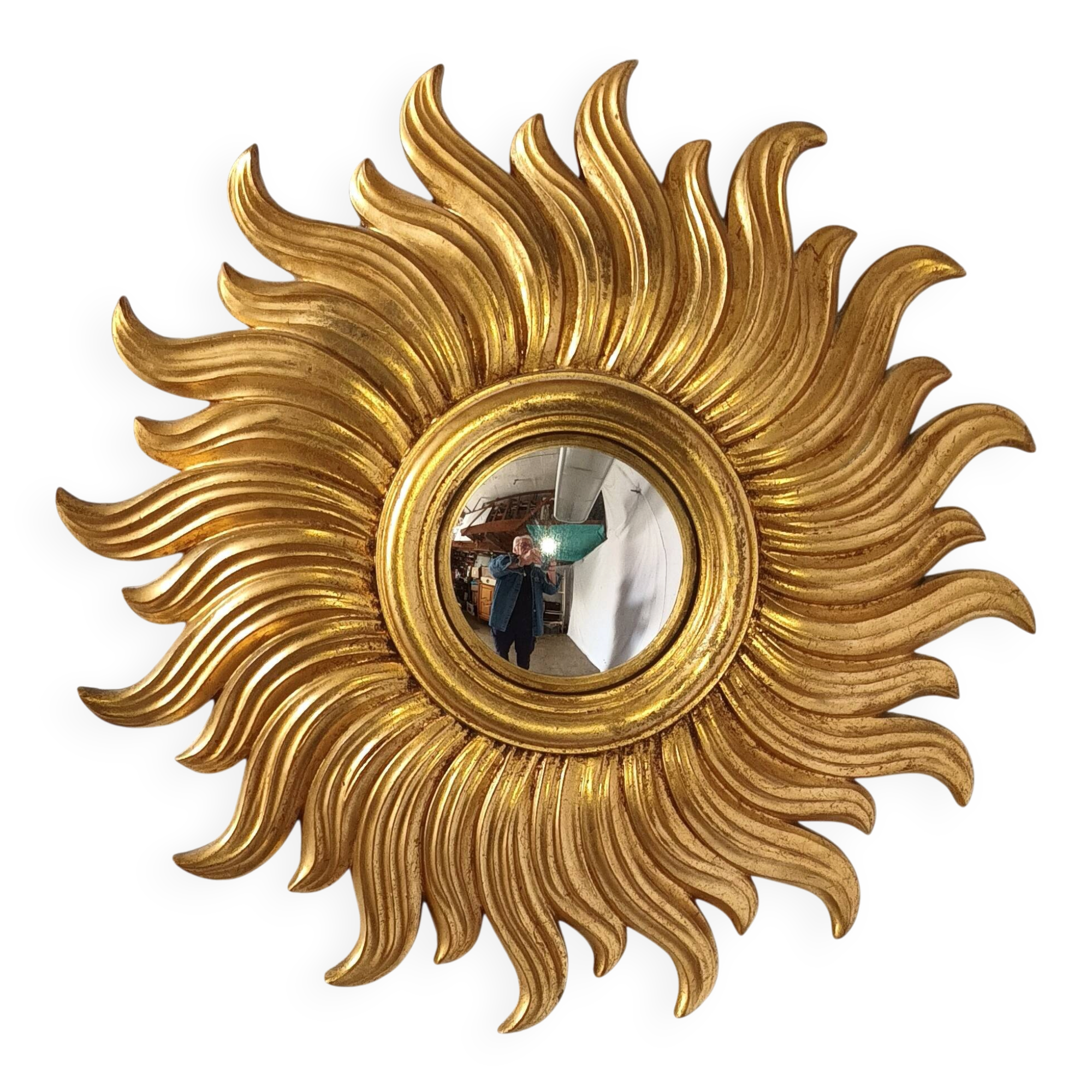 Miroir soleil en bois doré des années 90
