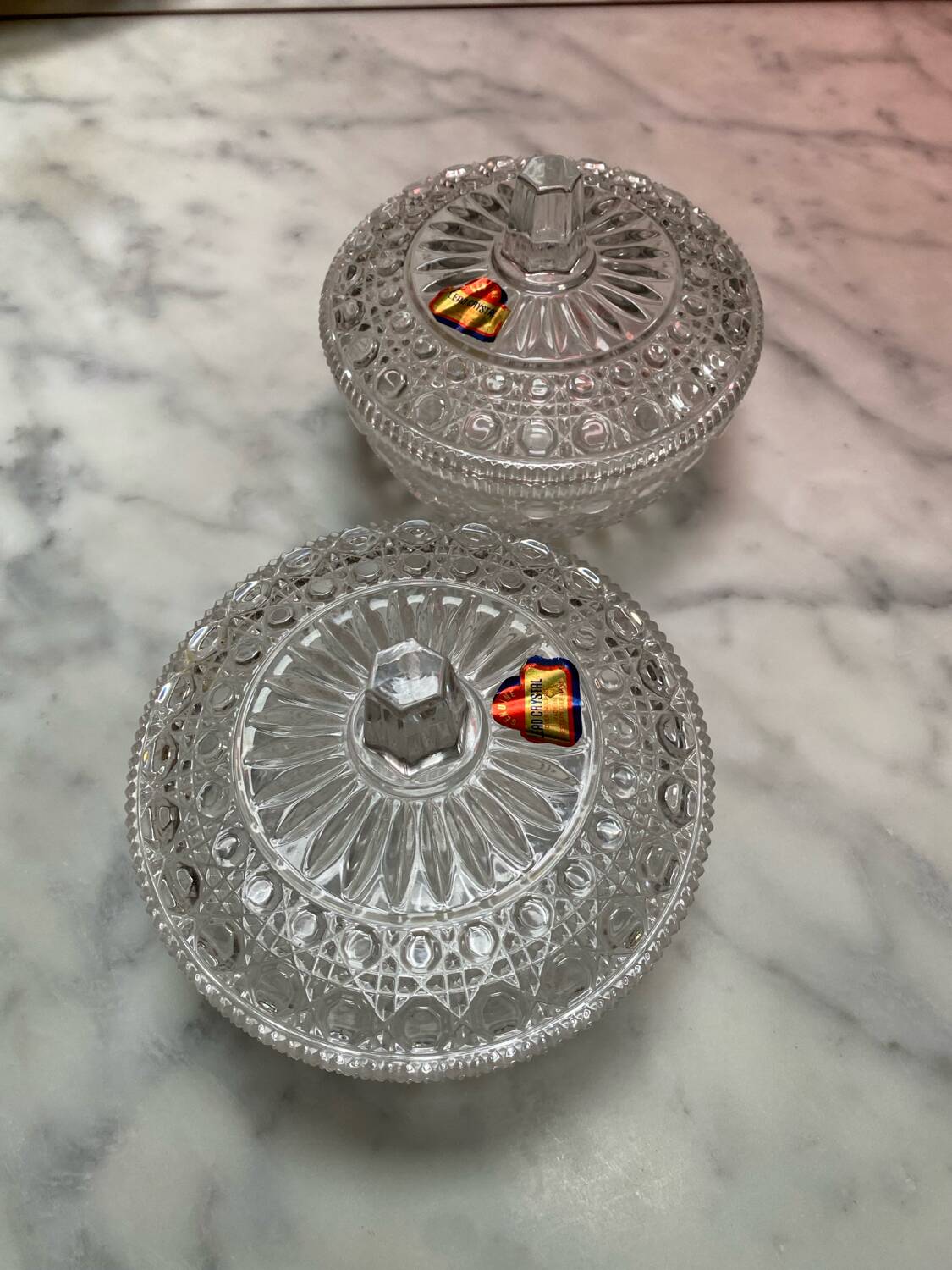Pair of old German crystal candy boxes