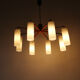 Eight-light mid-century modern teak and glass chandelier