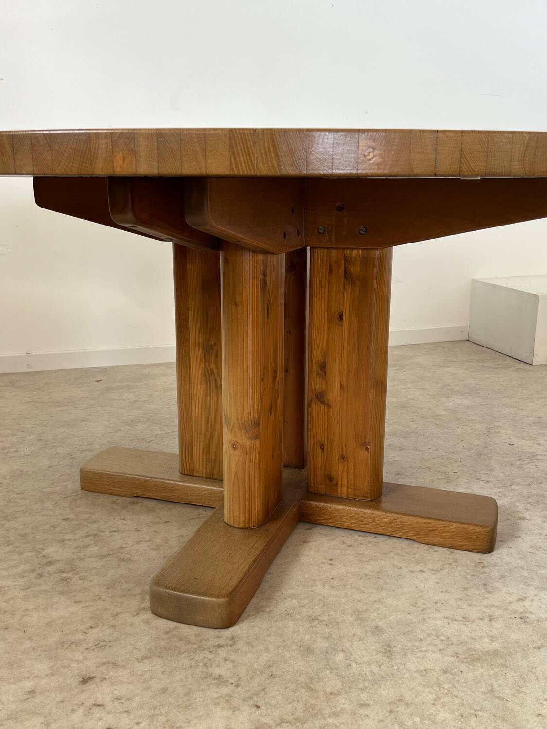 Large solid wood table 140 cm, vintage Scandinavian 70s design