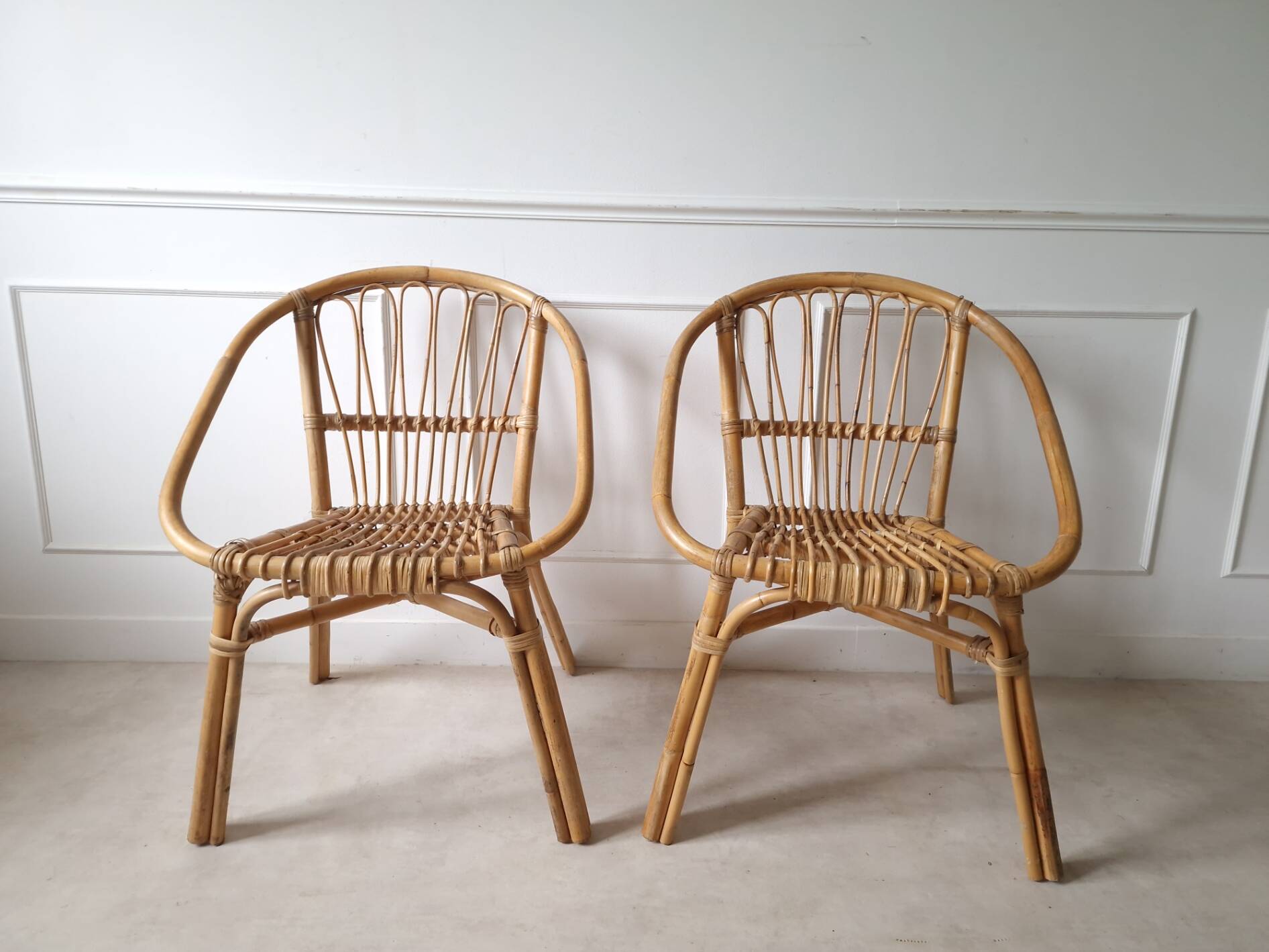 Pair of rattan armchairs