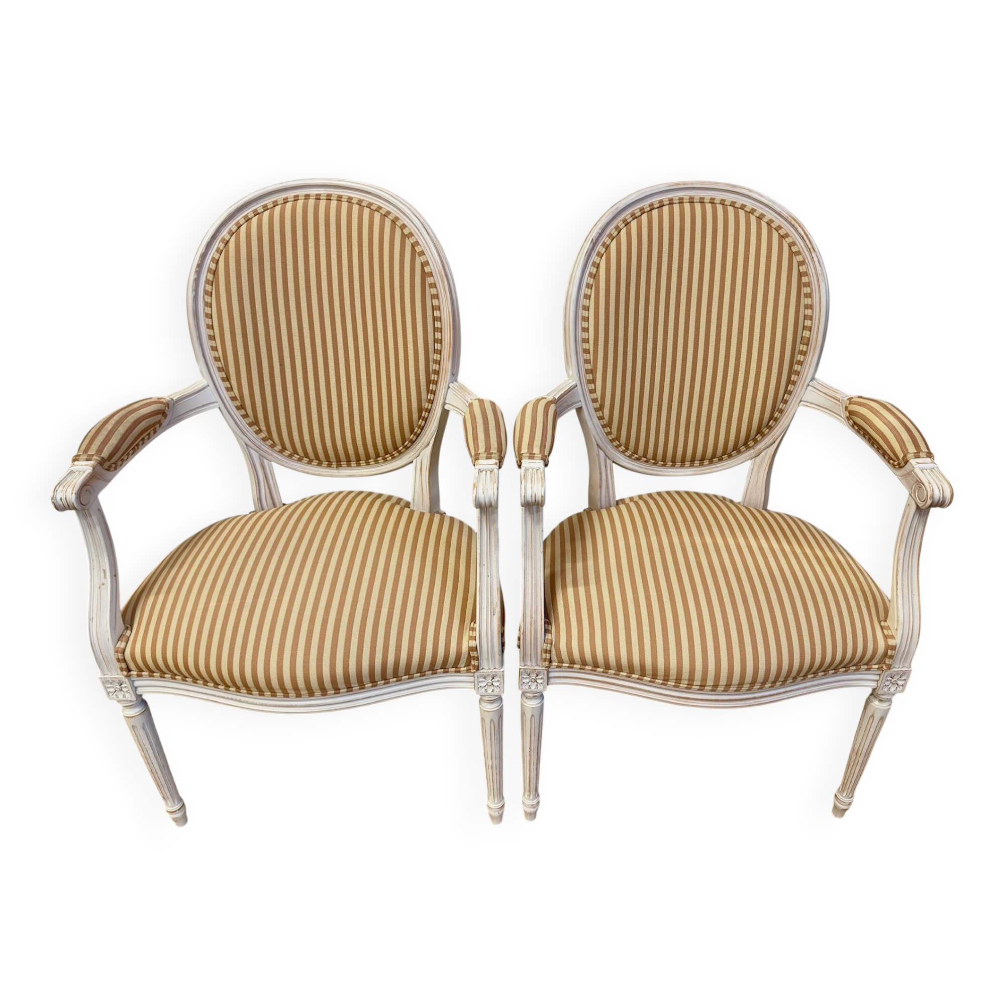 Pair of Louis XVI style medallion armchairs