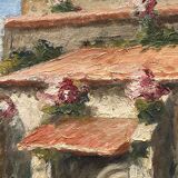 Huile sur panneau R. Luvinel ou Luvinet signature à identifier maison fleurs 1932