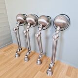 Set of 4 Jieldé industrial lamps in brushed steel, 3 arms