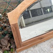 Art Deco mirror in carved arch renovated in solid raw oak wood 112cm