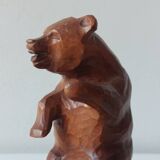 Paire de serre-livres vintage en bois sculpté à la main, décor ours