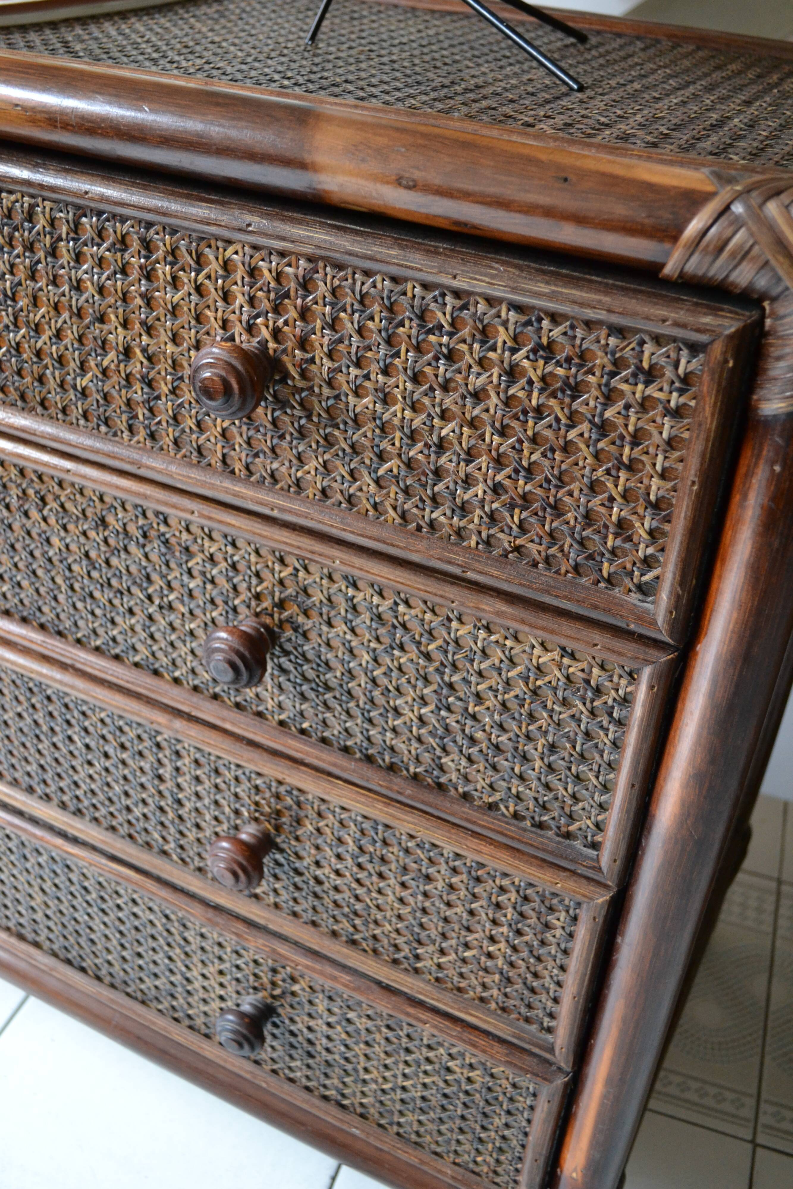 Vintage rattan bamboo chest of drawers