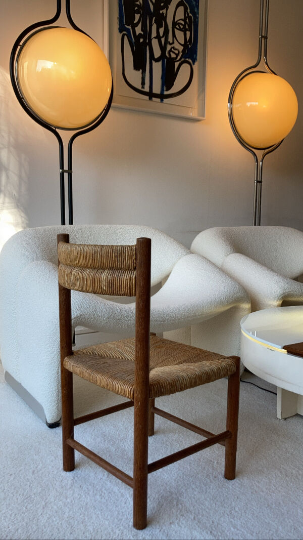 Paire chaise enfant paille design 1950/1960