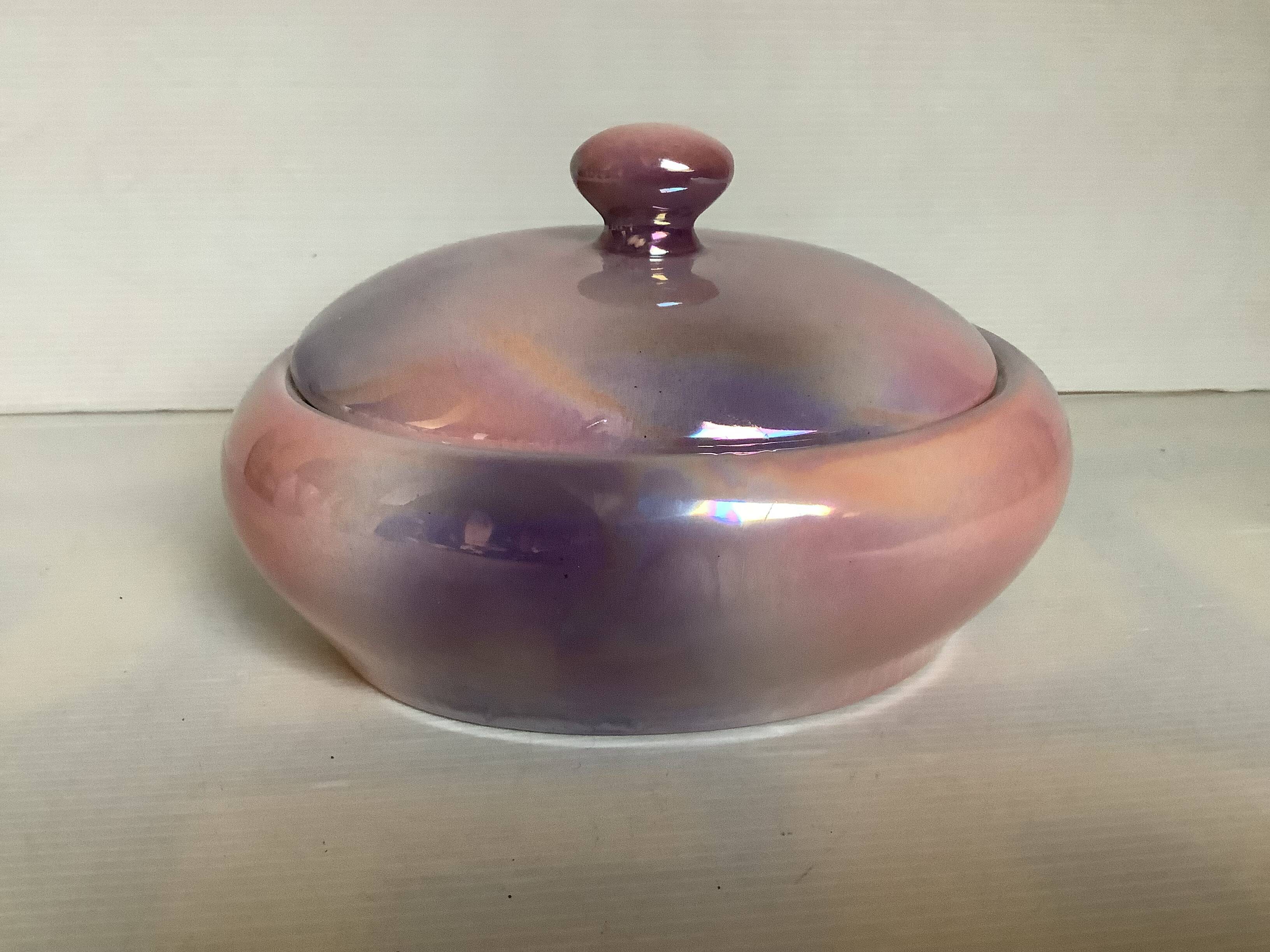 Oval box pink purple pearl iridescent 70s
