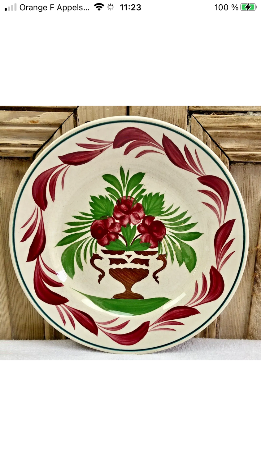 7 dessert plates XIX Sarreguemines stencil decoration