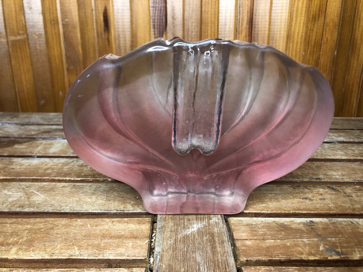 Old soliflore vase lotus shape molded glass pink vintage