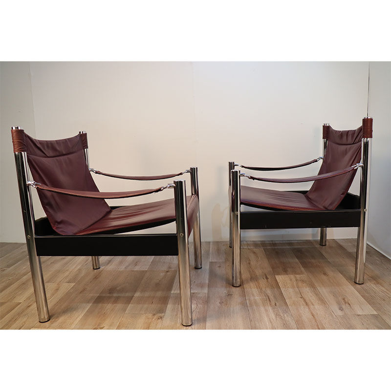 Pair of vintage Safari armchairs by Borje Johanson 1970