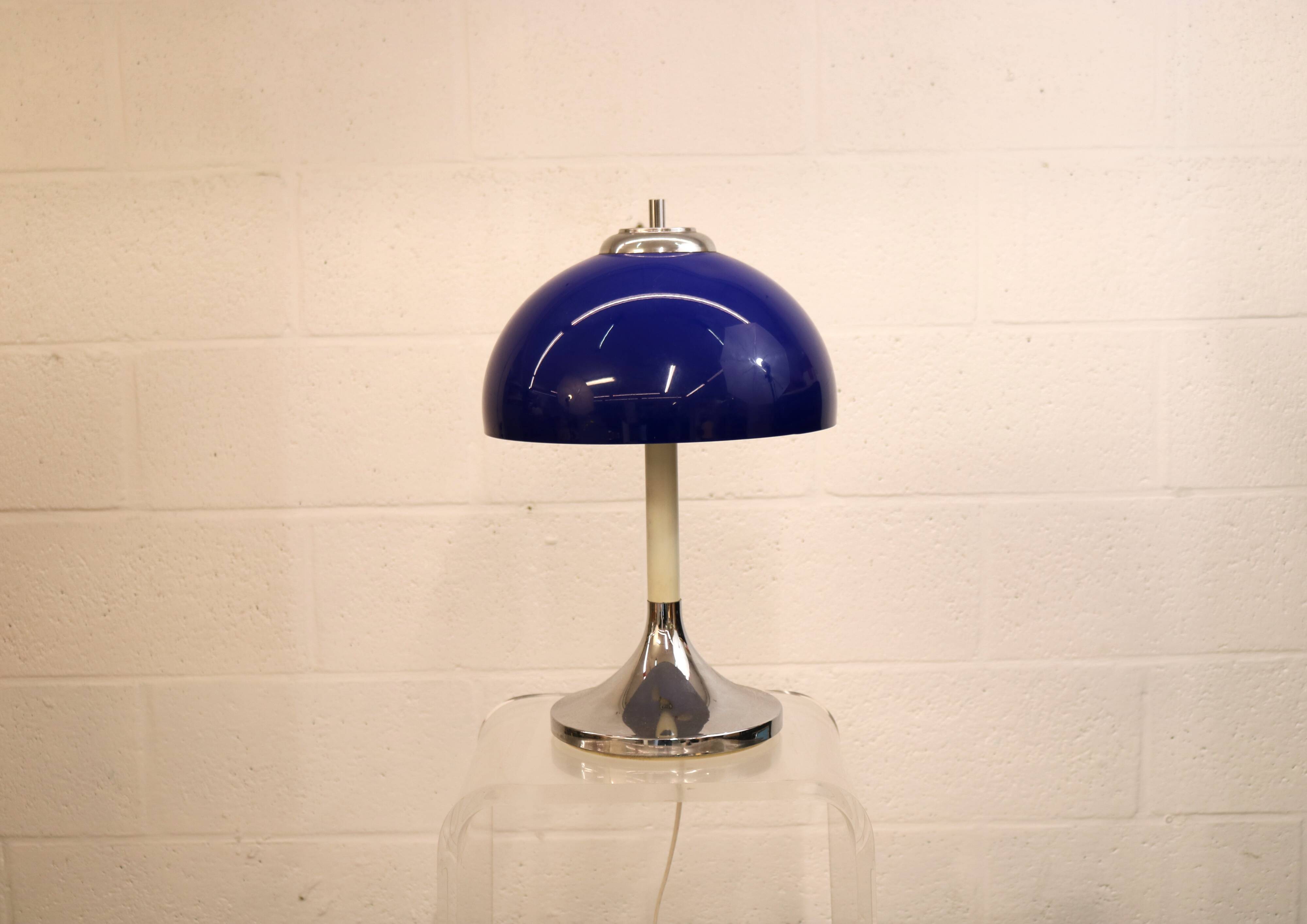 Vintage blue acrylic and chrome mushroom table lamp - Germany Space Age