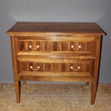 Commode de style Louis XVI en noyer et marqueterie XIX