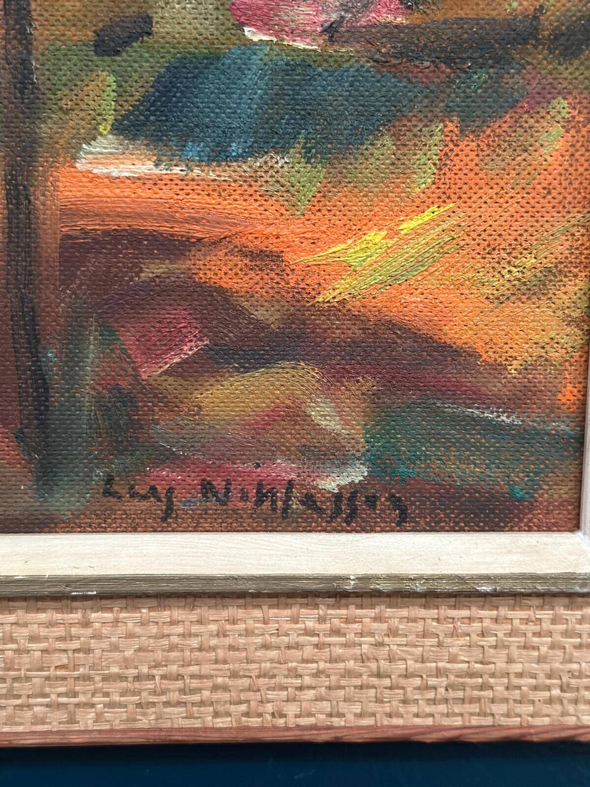 Original Swedish Oil on Panel – “Landscape with Figures” by Lars Niklasson
