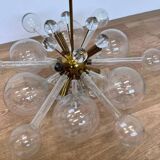 Lustre en verre d'art et laiton, conçu par René Roubicek, Tchécoslovaquie, années 1960