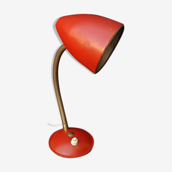 Lampe de bureau aluminium rouge et laiton 1950/1960